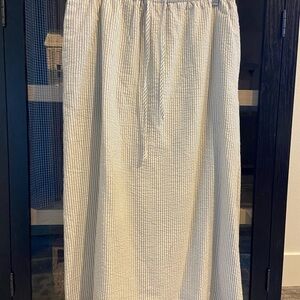 Roolee Cream Linen Pinstripe Midi Skirt